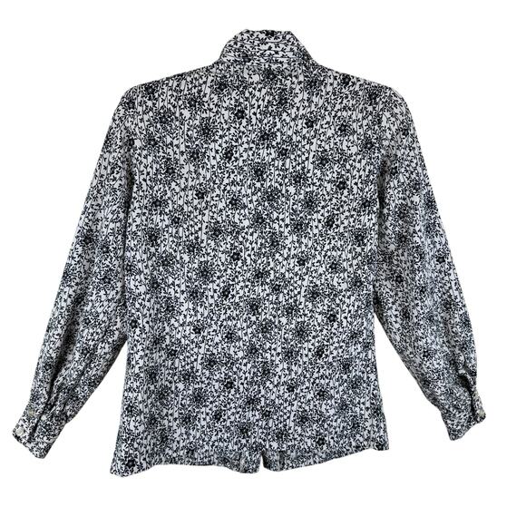 Alice Stuart Vintage Black White Floral Collared Union Made USA Button Up Size M - Picture 2 of 6